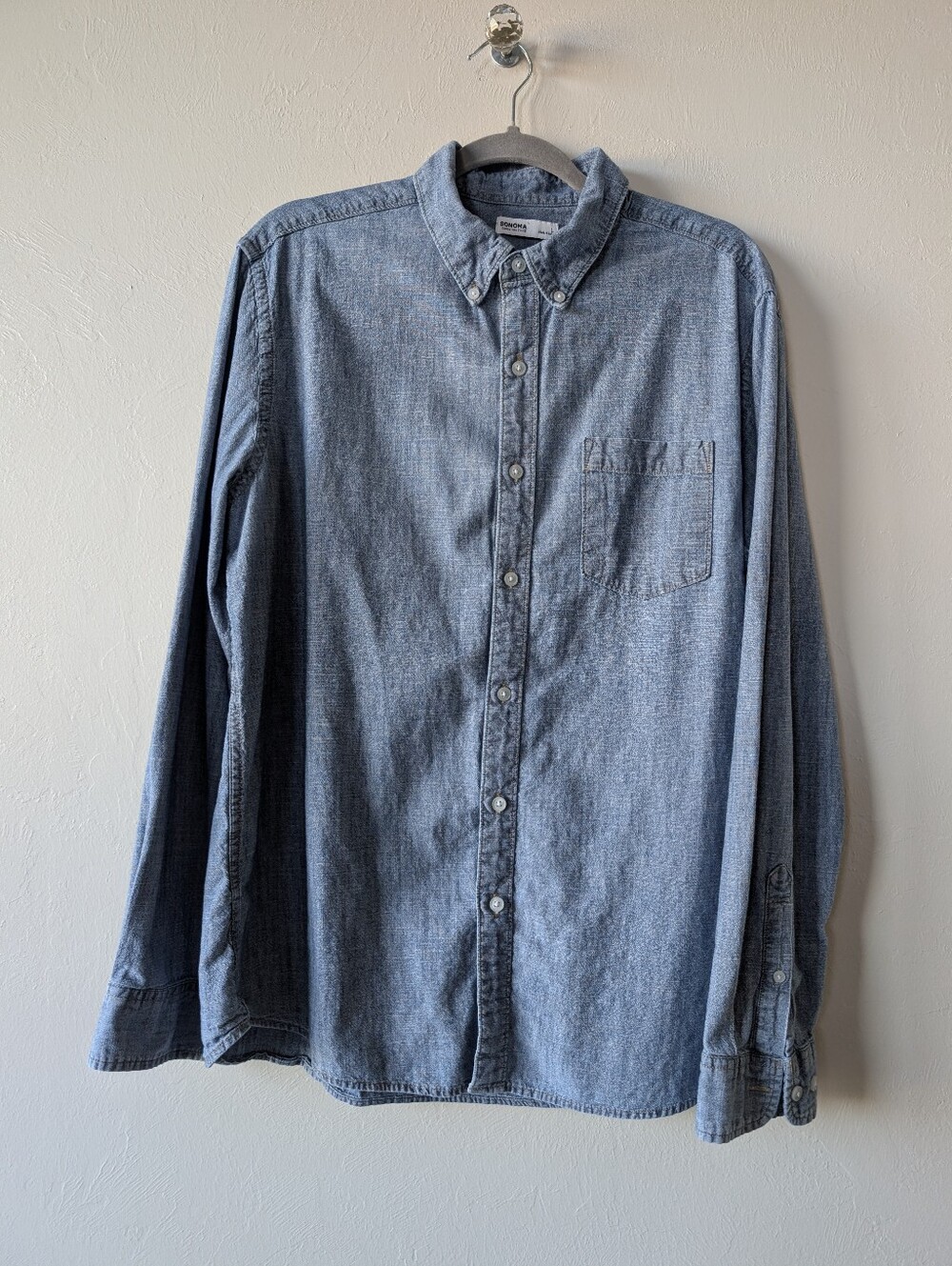 Sonoma Light Blue Chambray Denim Button-Down Shirt Men's Size L Cotton
